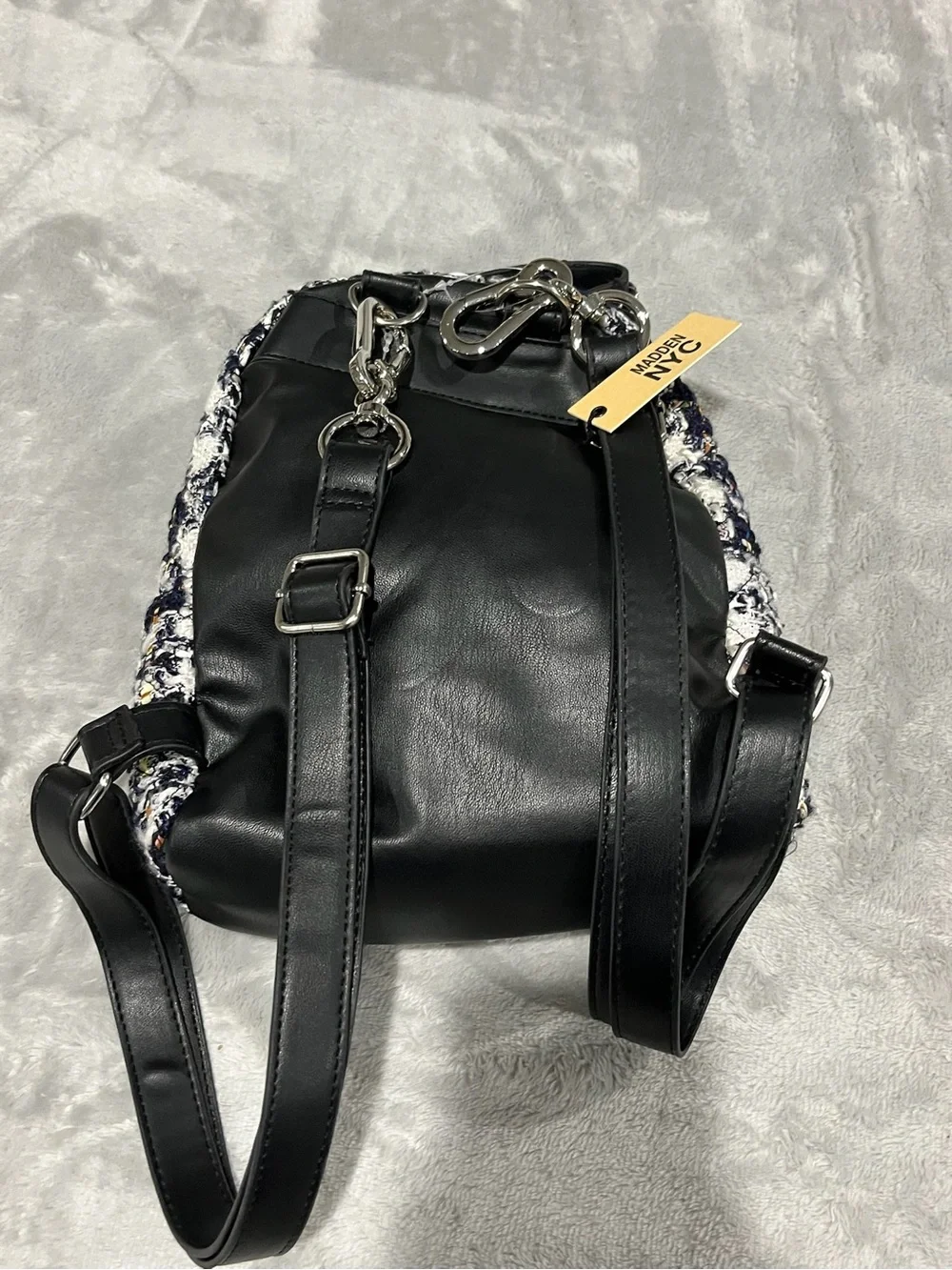 NWT Madden NYC Mini Quilted Boucle Tweed Plaid Backpack Bag